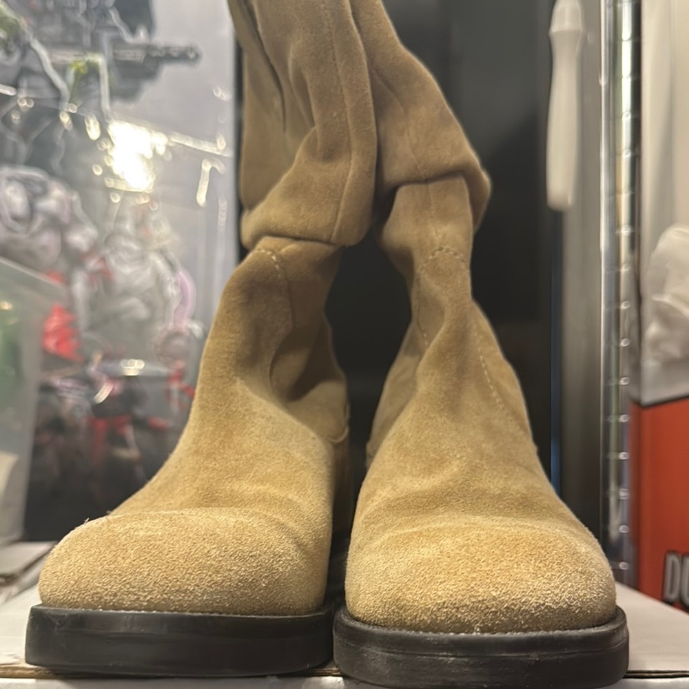 Zara Tan Ankle Booties with Suede Finish